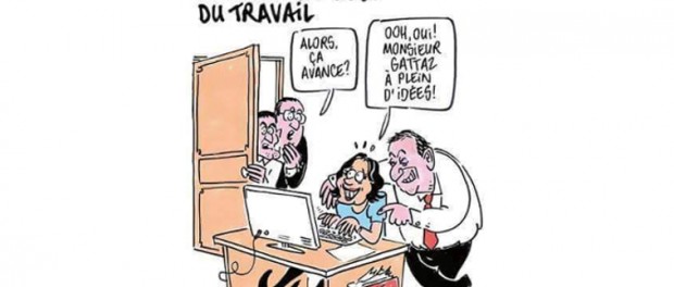 caricature Caricature de El Khomri Gattaz Hollande Valls