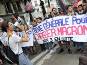Manifestation à Paris le 26 mai 2018, Banderole grève générale pour chasser Macron